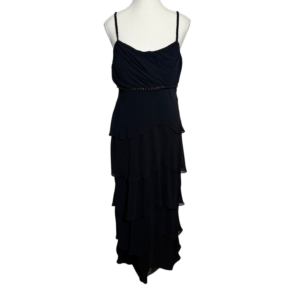 Patra Vintage Y2K Dark Romantic Formal Prom Dress Women 10 Black Ruffle Tiered